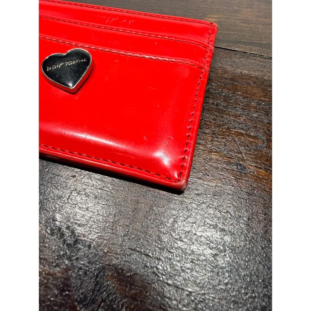 Betsey Johnson Red Patent Card‎ Holder Wallet Keychain ID Window Heart Logo